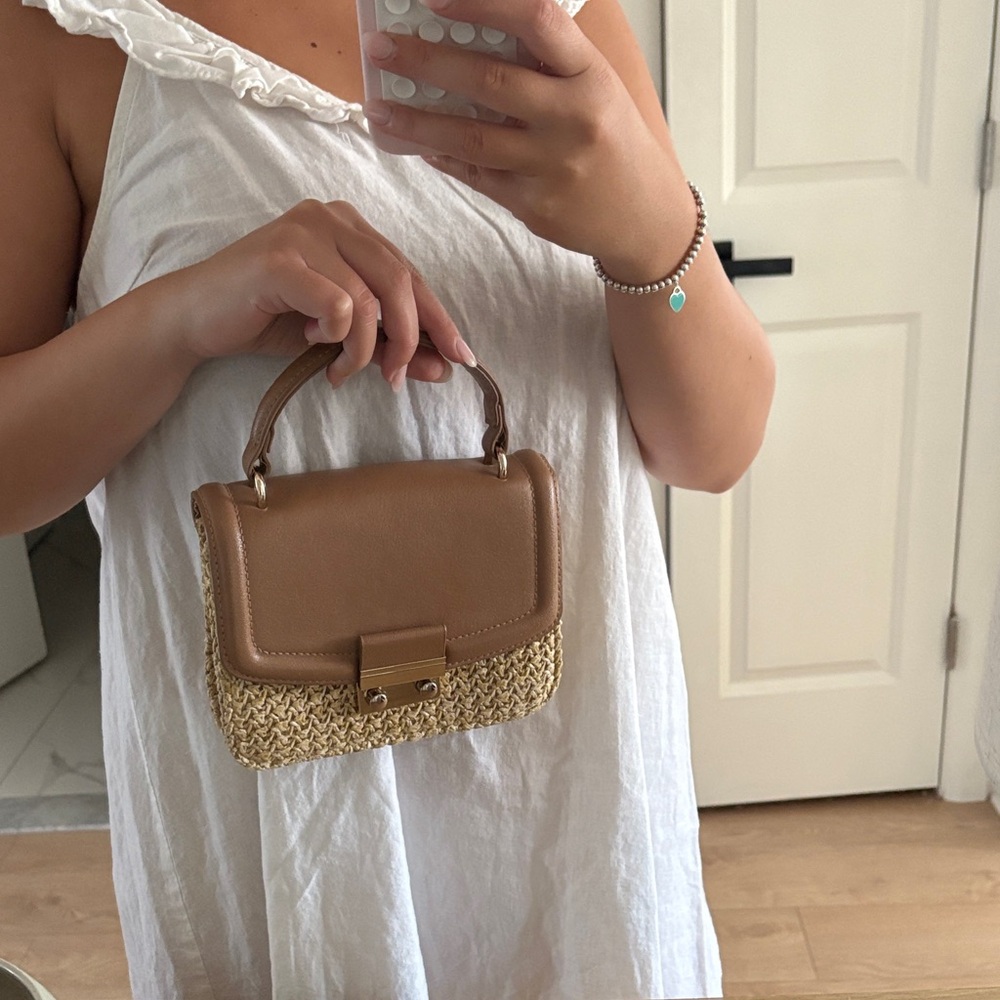 Tan and Cream Woven Handbag